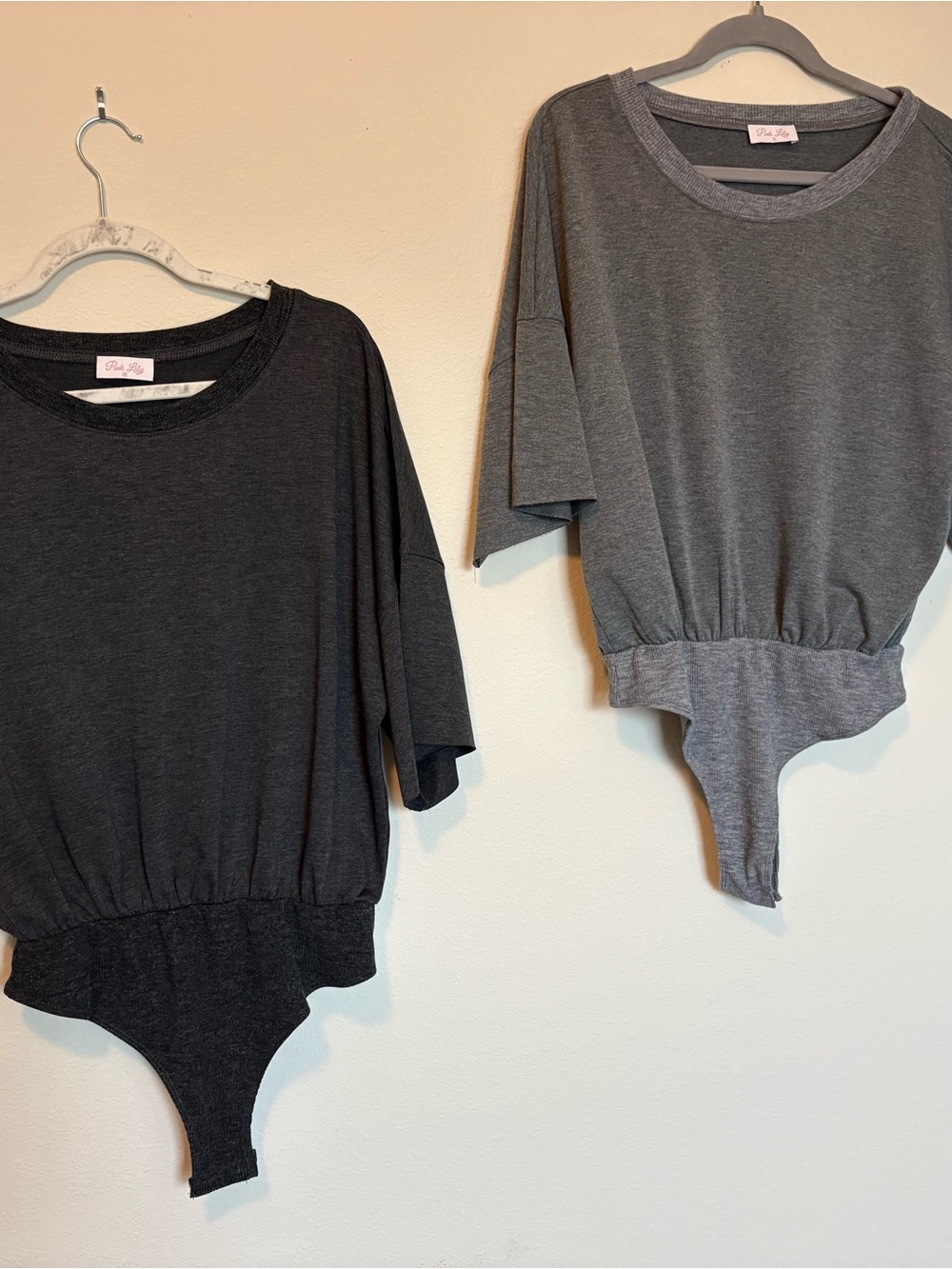 Pink Lily Women’s T-Shirt Bodysuits (2) in Grey and Charcoal